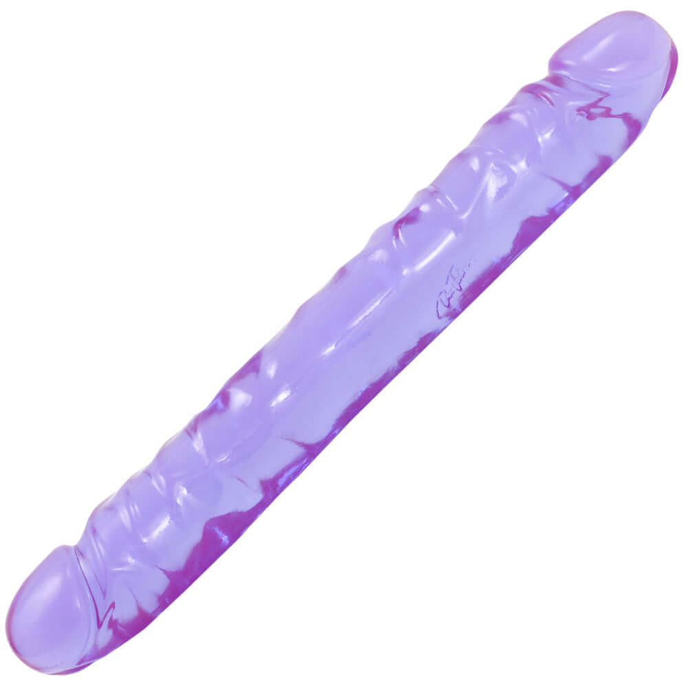Jr Double Dong Purple Jellie 12 inches Dildo, flexible dual-ended pleasure toy in soft, body-safe material.