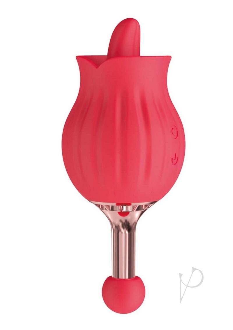 Clit-Tastic Rose Bud Dual Clitoral Massager Red with tongue-like feature and sleek design.