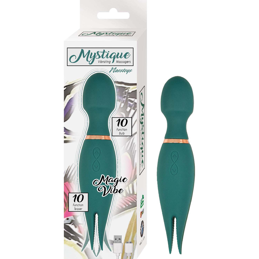 Mystique Vibrating Massagers Magic Vibe Green with 10 function settings, designed for versatile massage and pleasure.