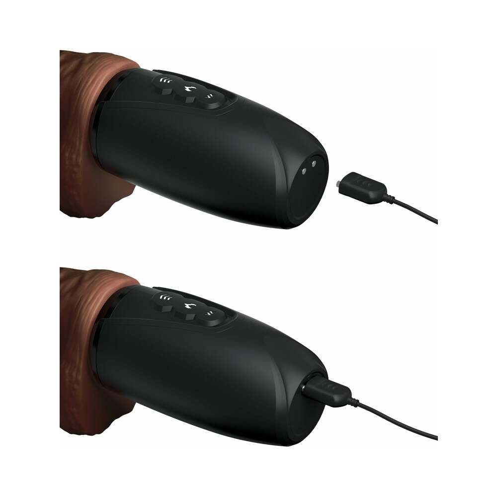 King Cock Plus 7.5 inches Thrusting Cock With Balls Rechargeable Realistic Vibrator Brown