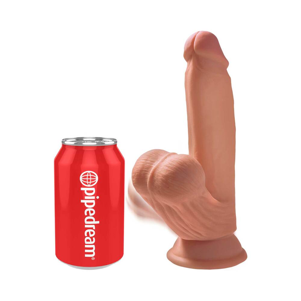 King Cock Plus 7 inches Triple Density Cock With Swinging Balls Dildo Tan