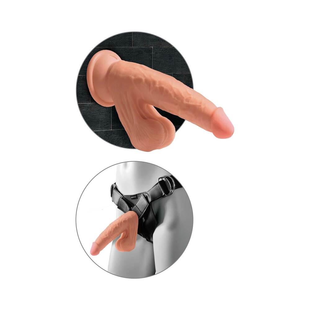 King Cock Plus 7 inches Triple Density Cock With Swinging Balls Dildo Tan