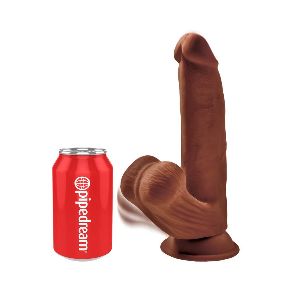 King Cock Plus 8 inches Triple Density Cock With Swinging Balls Dildo Brown