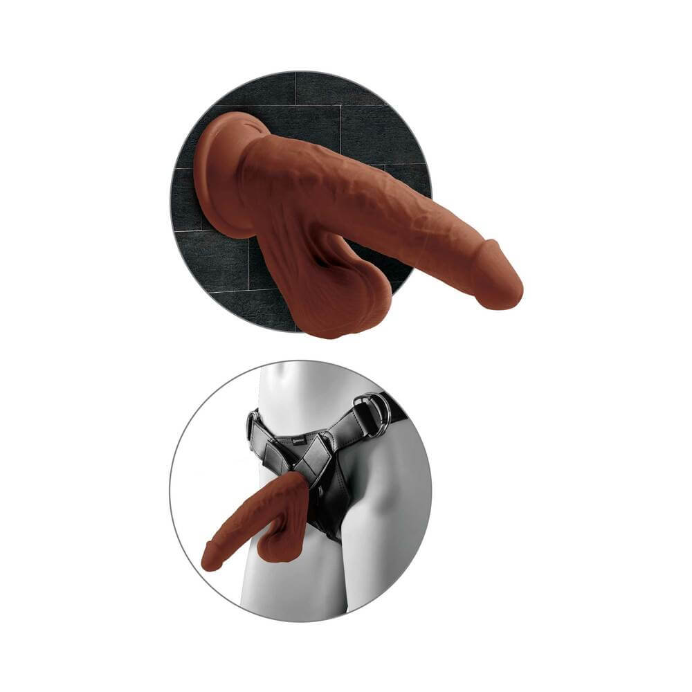 King Cock Plus 8 inches Triple Density Cock With Swinging Balls Dildo Brown