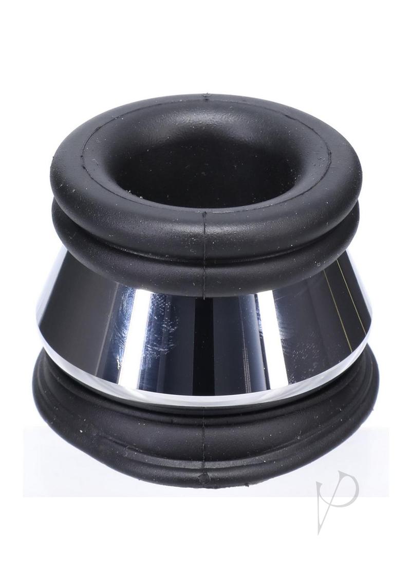 Fort Troff Full Metal Jacket Cock Ring Black - sleek design with no-pinch silicone and chrome accents for comfort and style.