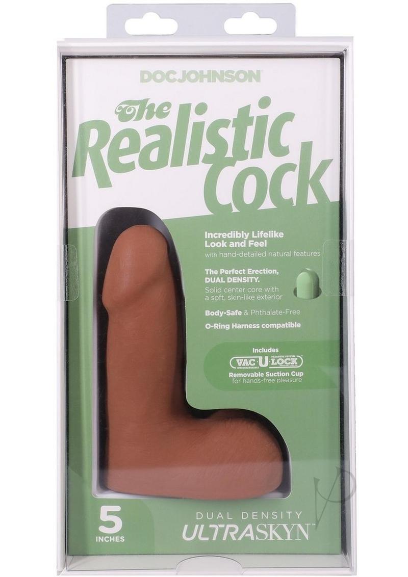 The Realistic Cock 5 inch with Balls Suction Cup Caramel packaging showcasing its lifelike detail and features.