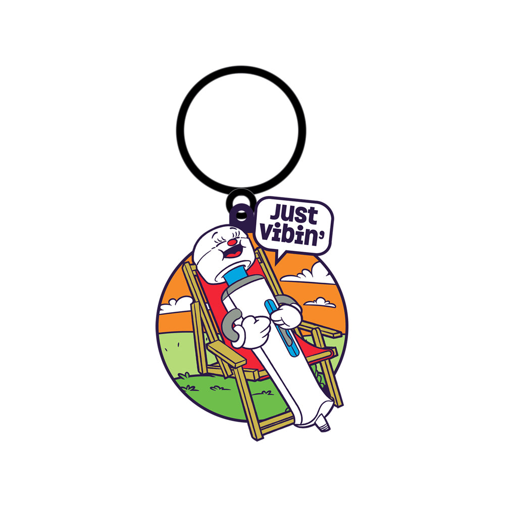 Fuck Buddies Just Vibin Keychain featuring a playful wand design with 'Just Vibin' text.