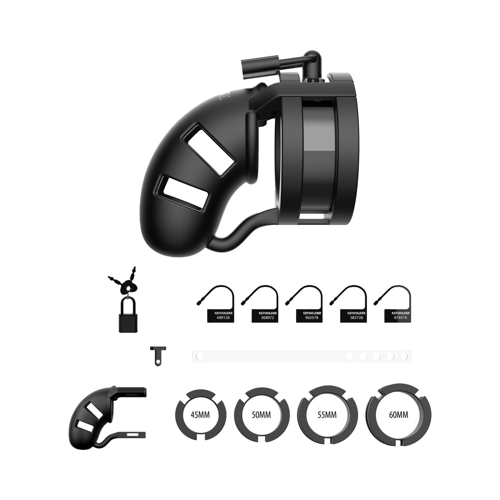 Shots ManCage Model 18 Adjustable 3.5 inches Silicone Ballsplitter Cock Cage Black