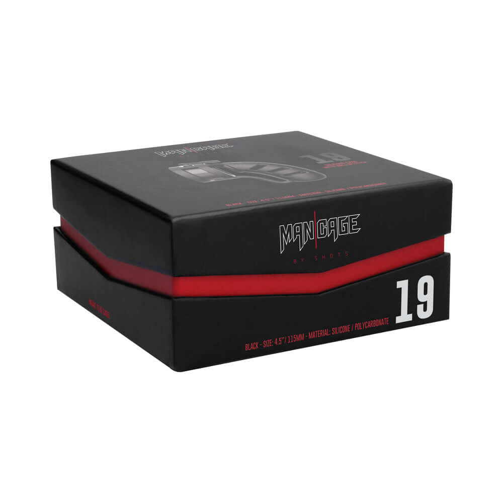 Shots ManCage Model 19 Adjustable 4.5 inches Silicone Ballsplitter Cock Cage Black