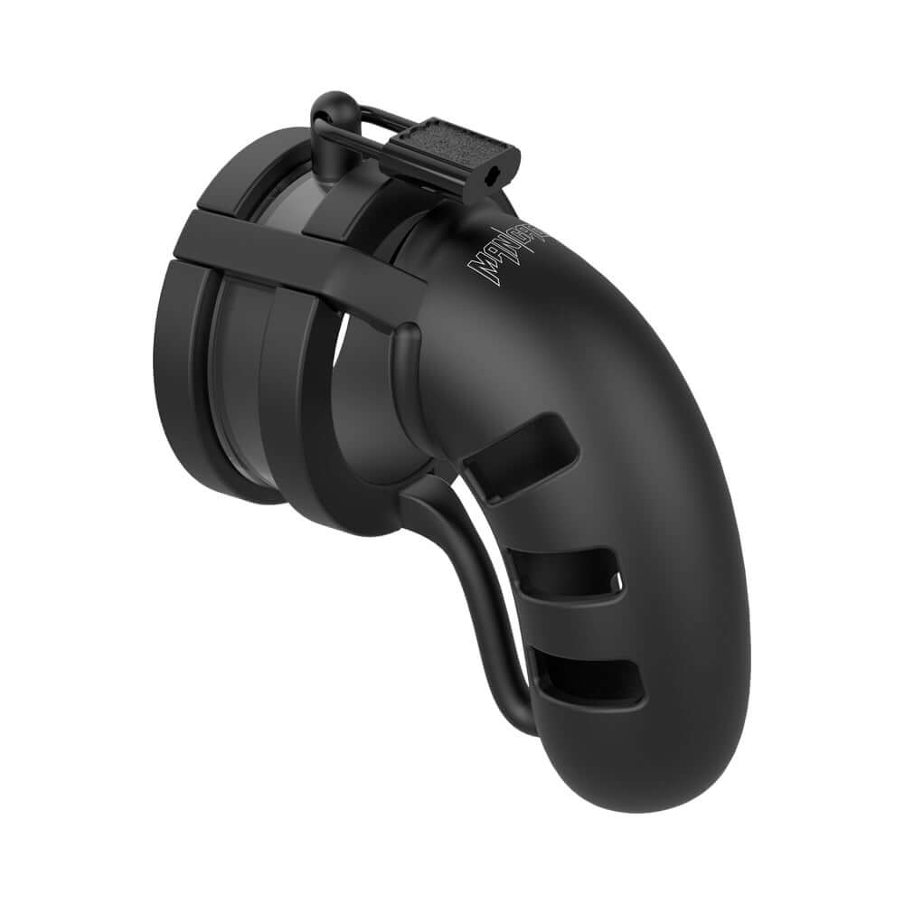 Shots ManCage Model 19 Adjustable 4.5 inches Silicone Ballsplitter Cock Cage Black