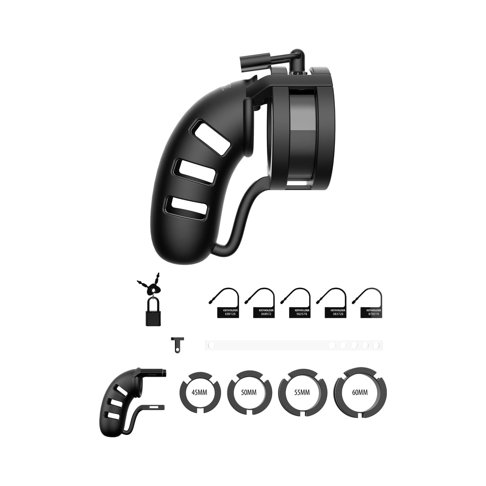 Shots ManCage Model 19 Adjustable 4.5 inches Silicone Ballsplitter Cock Cage Black