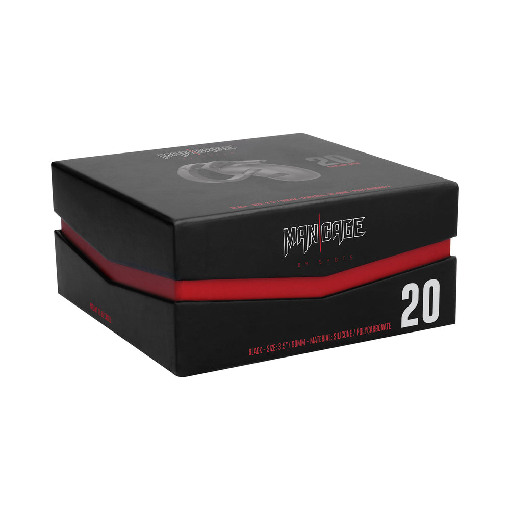 Shots ManCage Model 20 Adjustable 3.5 inches Silicone Chastity Cock Cage Black