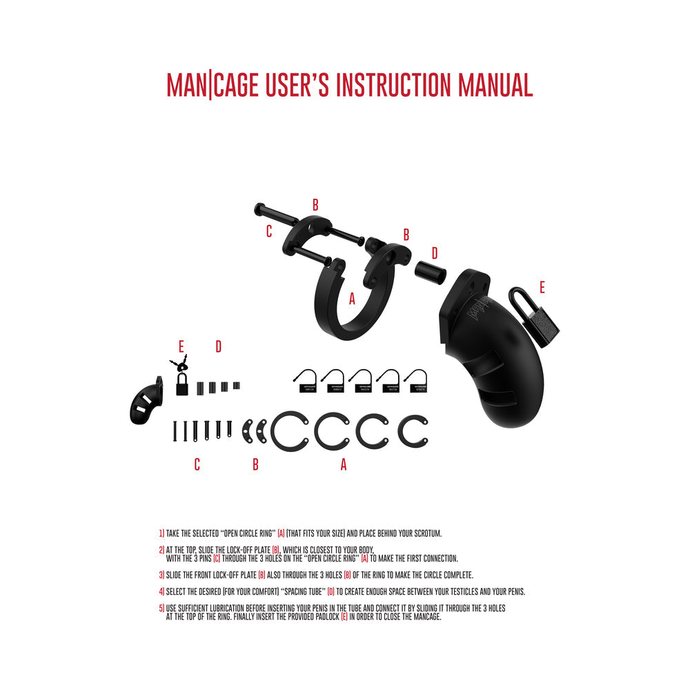 Shots ManCage Model 20 Adjustable 3.5 inches Silicone Chastity Cock Cage Black