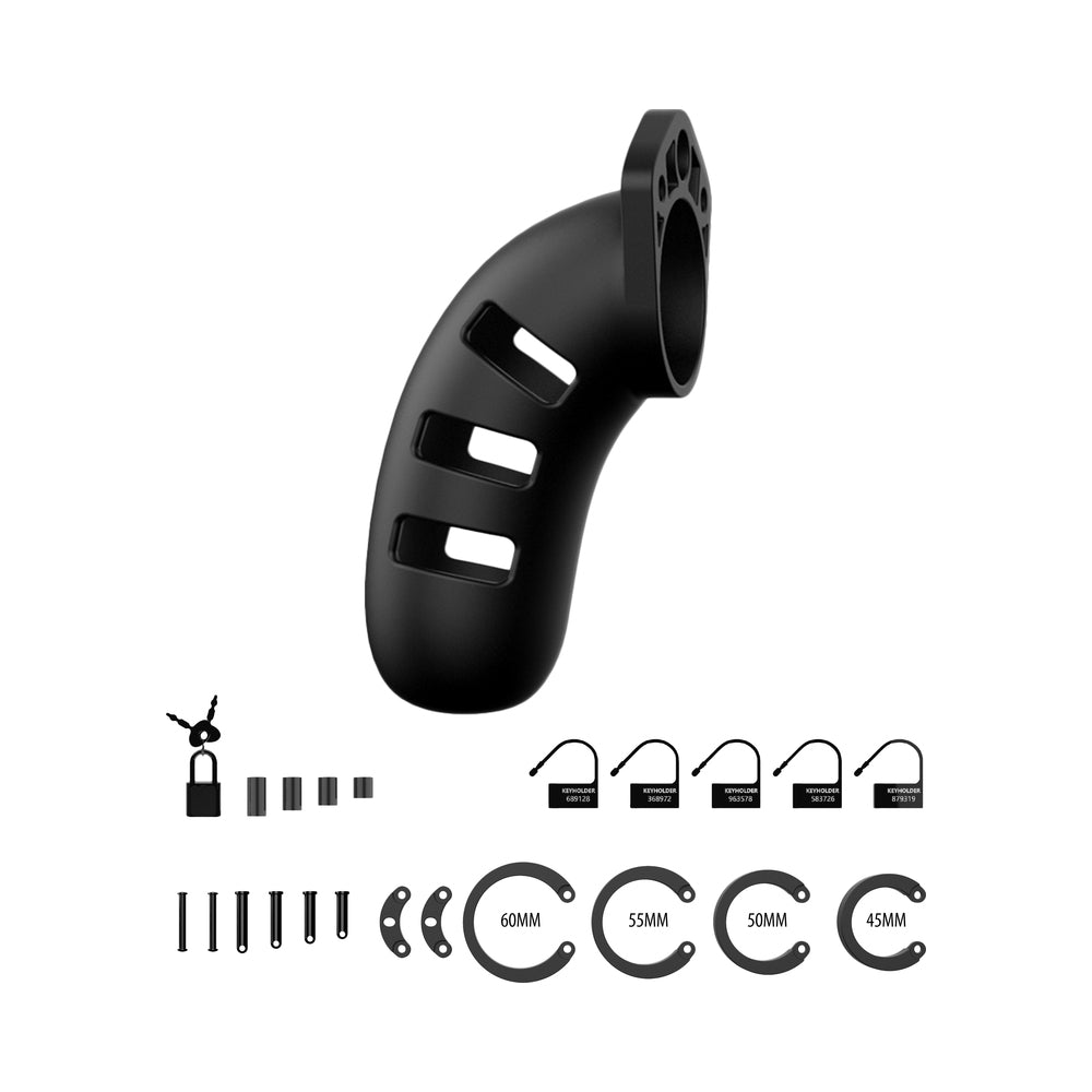 Shots ManCage Model 21 Adjustable 4.5 inches Silicone Chastity Cock Cage Black