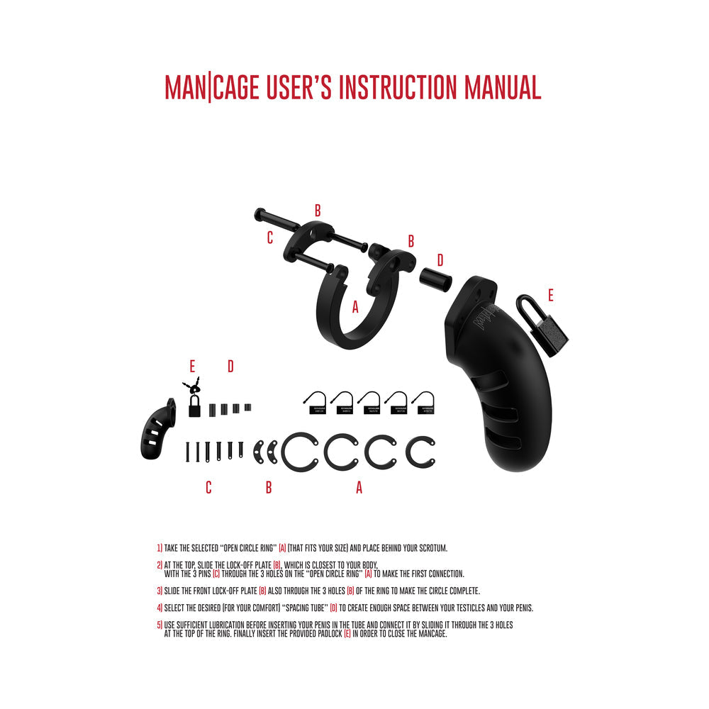 Shots ManCage Model 21 Adjustable 4.5 inches Silicone Chastity Cock Cage Black