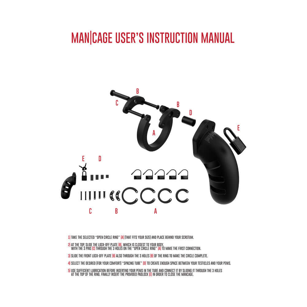 Shots ManCage Model 21 Adjustable 4.5 inches Silicone Chastity Cock Cage Black