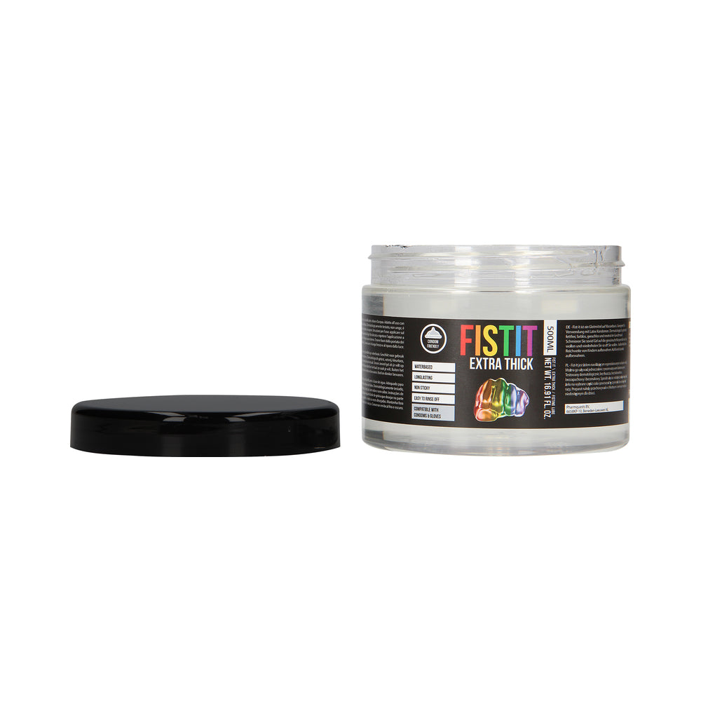 Fist It Extra Thick Water Based Fisting Lube 16.9 Oz jar with black lid, designed for intense play.