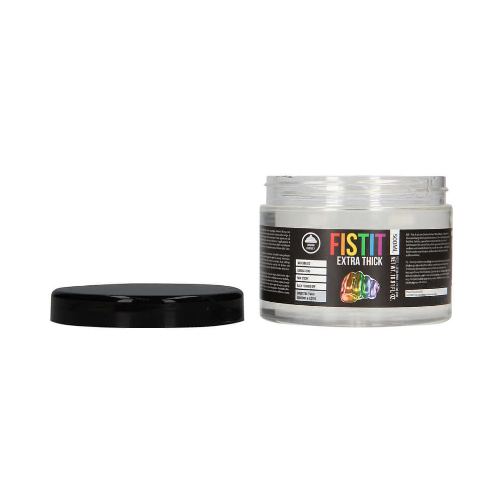 Fist It Extra Thick Water Based Fisting Lube 16.9 Oz jar with black lid, designed for intense play.