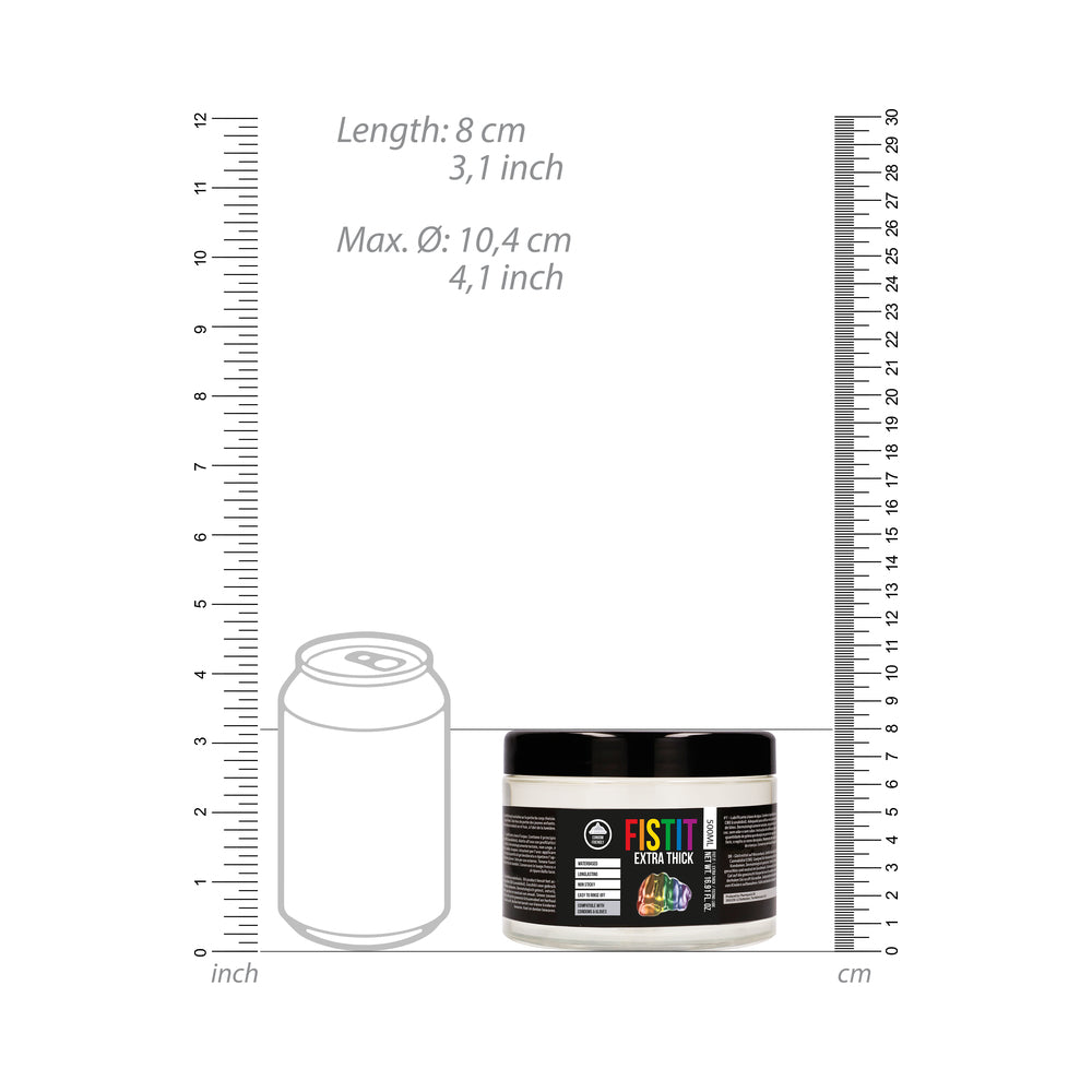 Fist It Extra Thick Water Based Fisting Lube 16.9 Oz displayed next to a measuring scale for dimensions.