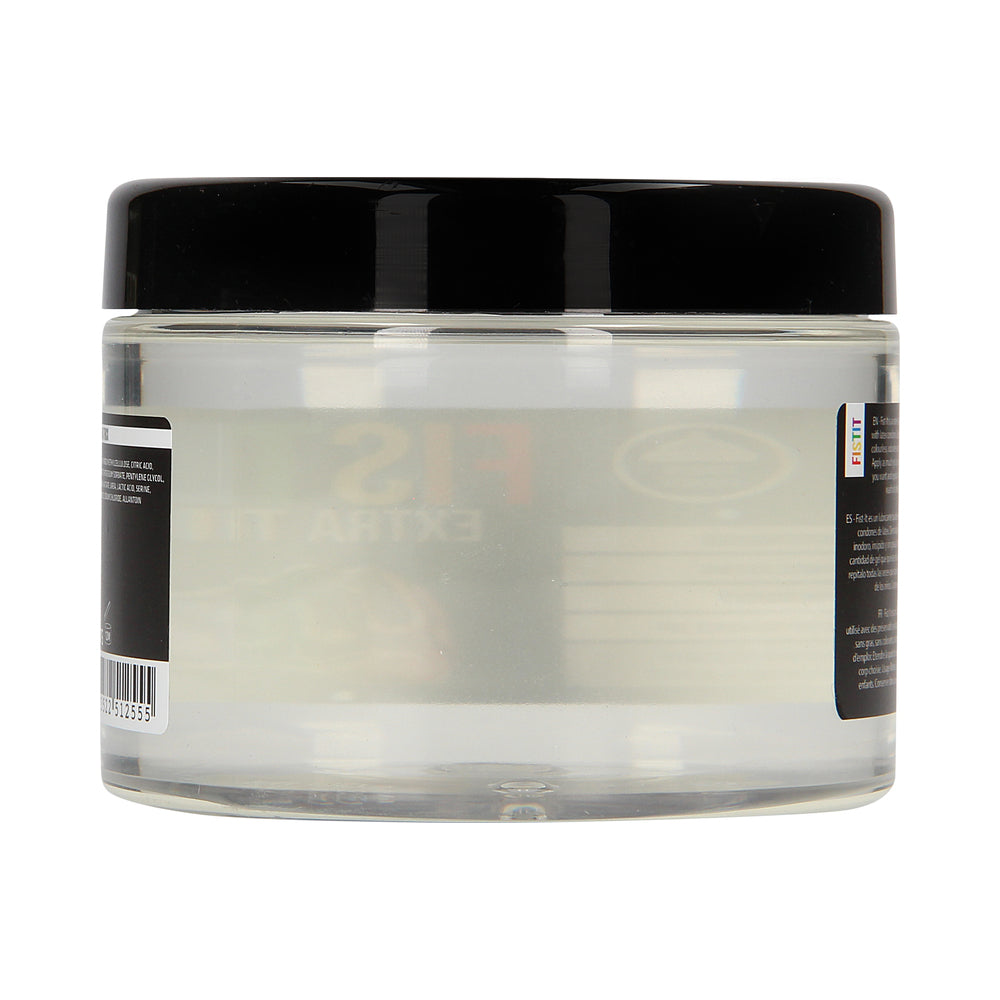 Fist It Extra Thick Water Based Fisting Lube 16.9 Oz jar with a black lid showcasing its clear texture.