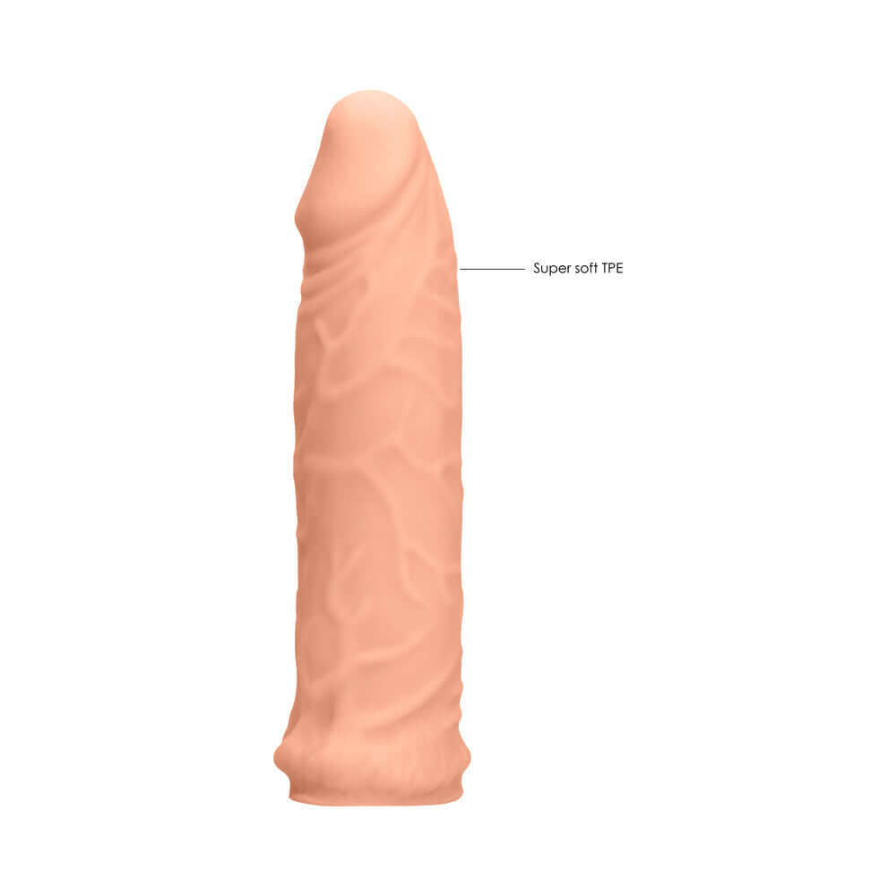 RealRock Realistic 6 inches Penis Sleeve Extender Beige made of super soft TPE for a lifelike experience.