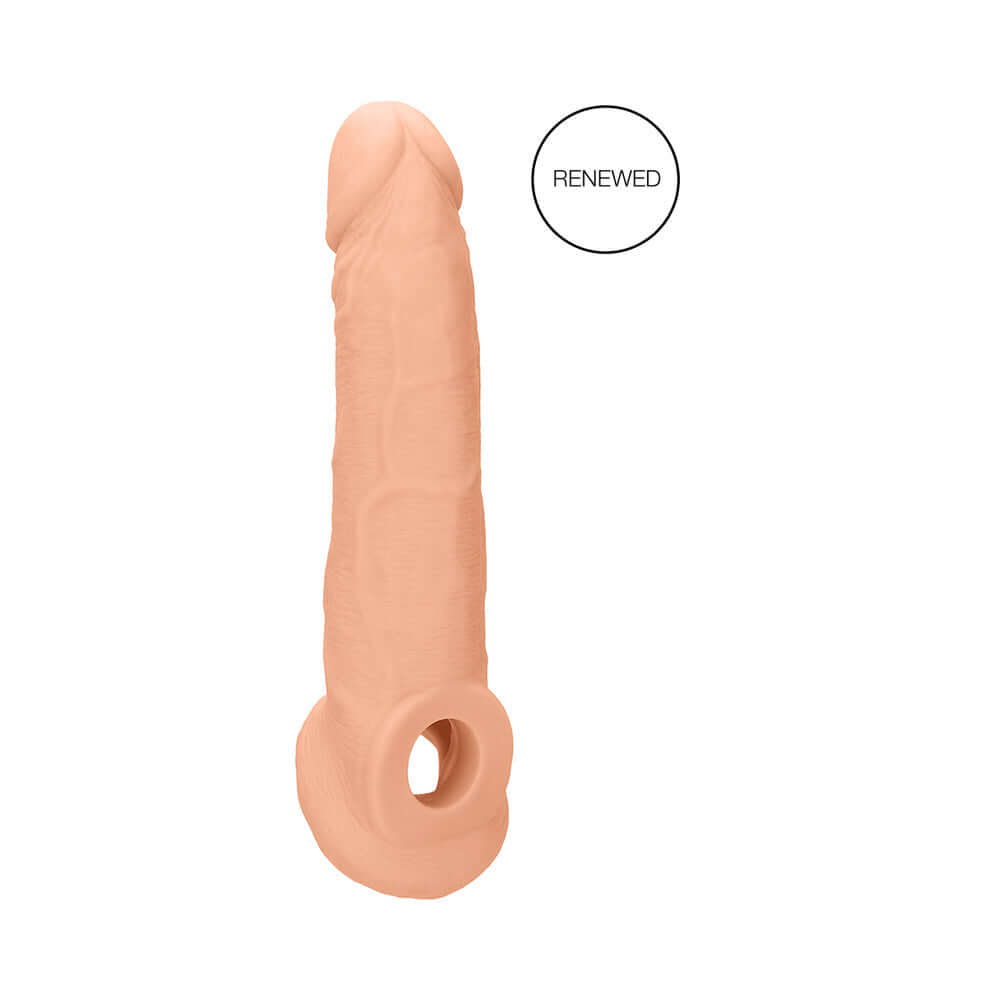 RealRock Realistic 9 inch Penis Sleeve Extender Sling Beige, lifelike design for enhanced pleasure.