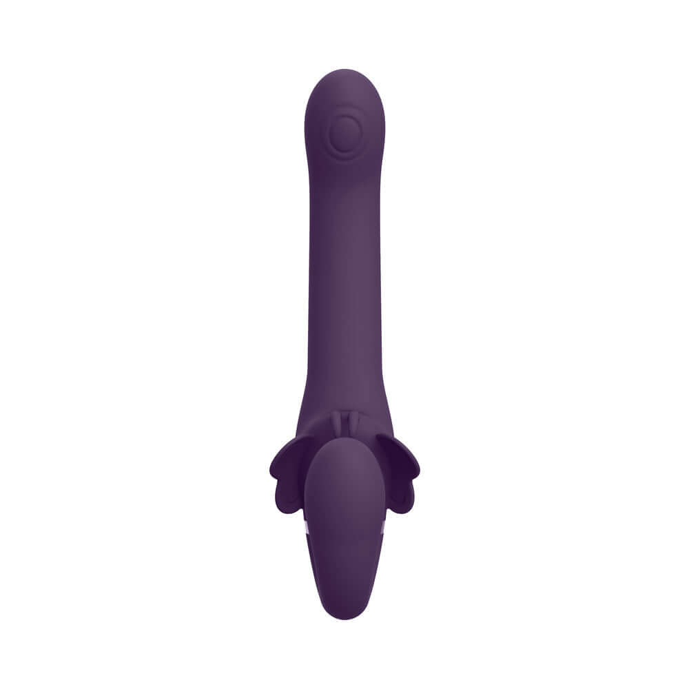 VIVE SATU Rechargeable Triple Motor Pulse-Wave Vibrating Silicone Strapless Strap-On Purple