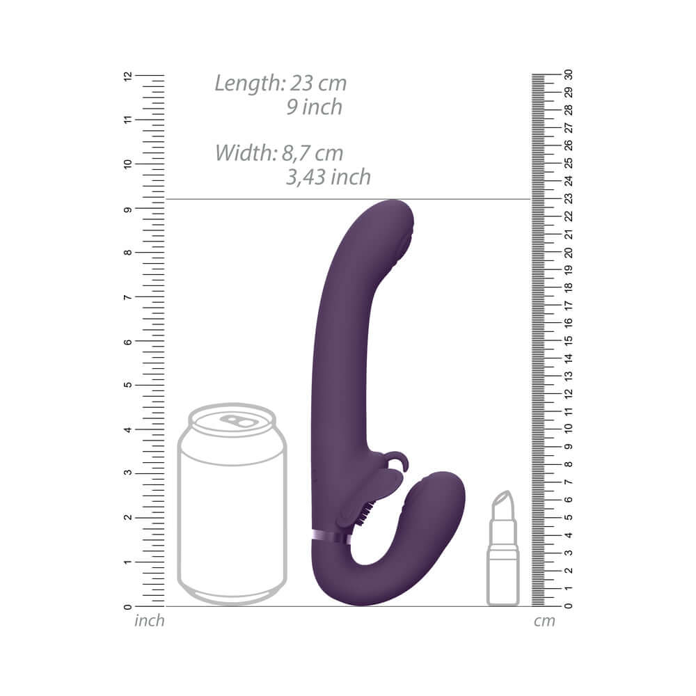 VIVE SATU Rechargeable Triple Motor Pulse-Wave Vibrating Silicone Strapless Strap-On Purple