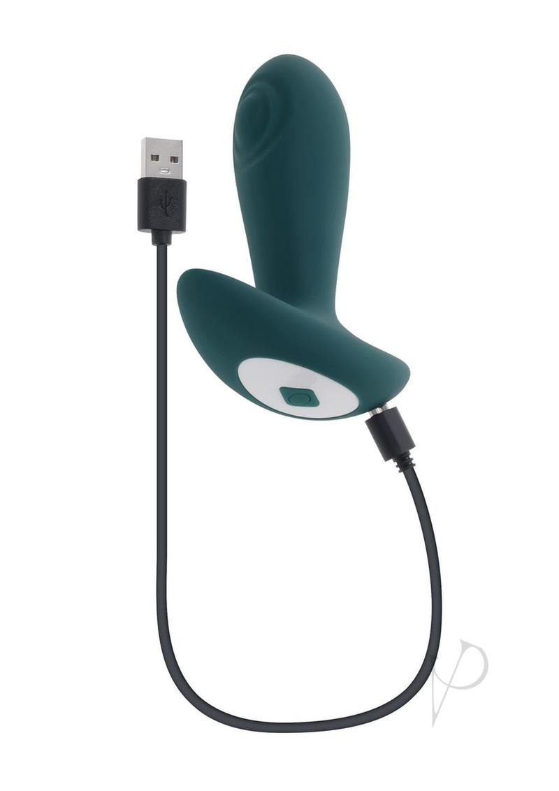 Gender X Tunnel Tapper Rechargeable Silicone Anal Plug Green with USB charging cable for versatile pleasure.