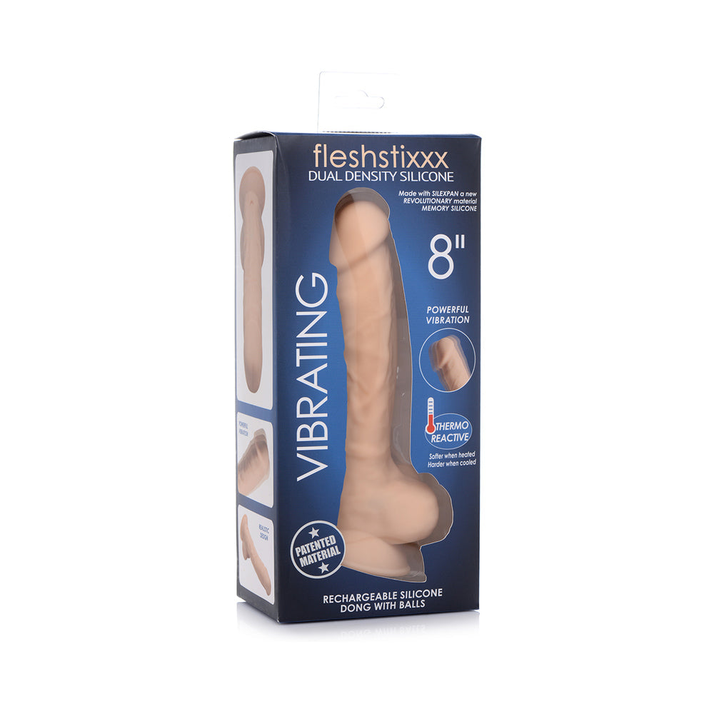 Curve Toys FLESHSTIXXX Rechargeable 8 inches Posable Vibrating Dildo with Balls & Suction Cup Beige