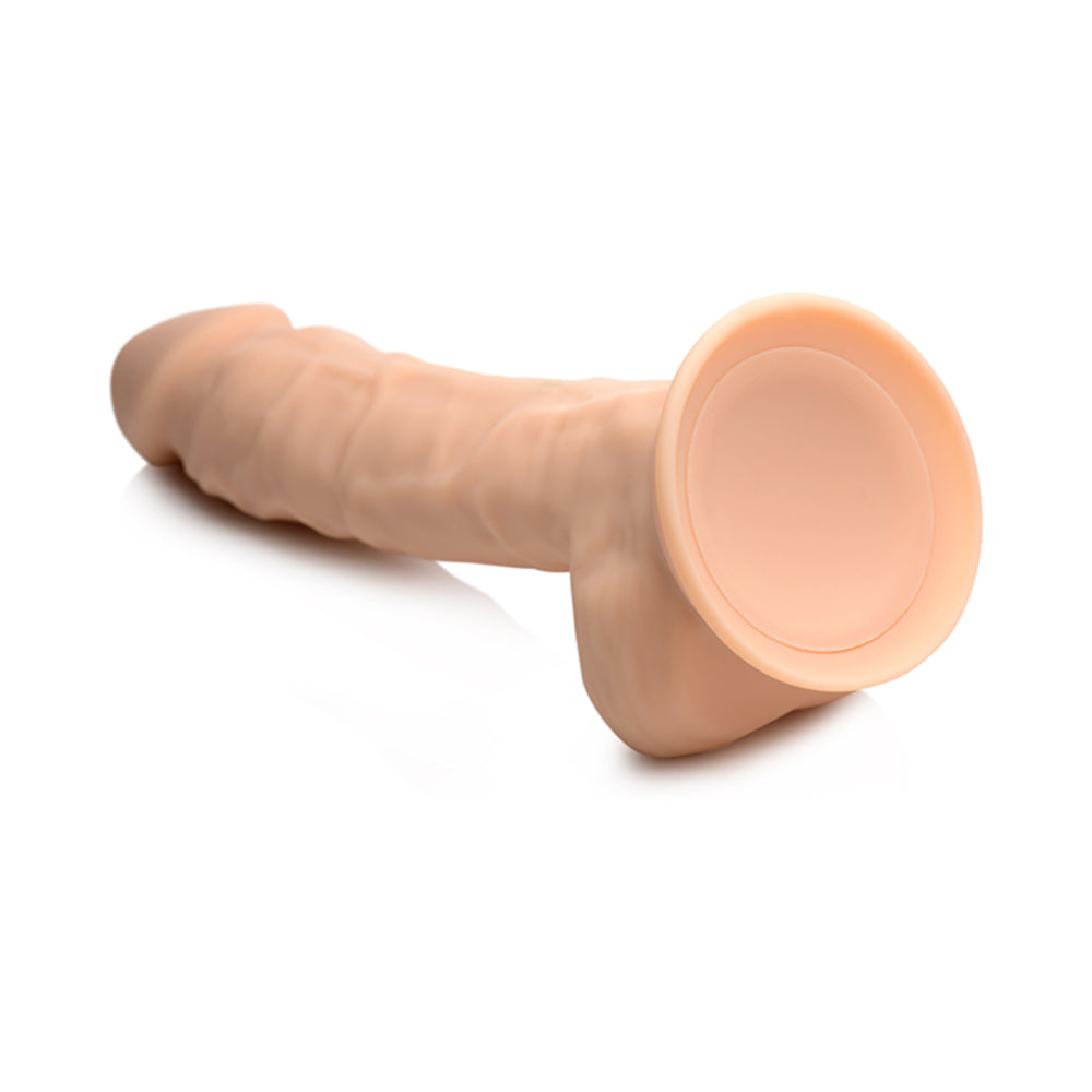 Curve Toys FLESHSTIXXX Rechargeable 8 inches Posable Vibrating Dildo with Balls & Suction Cup Beige