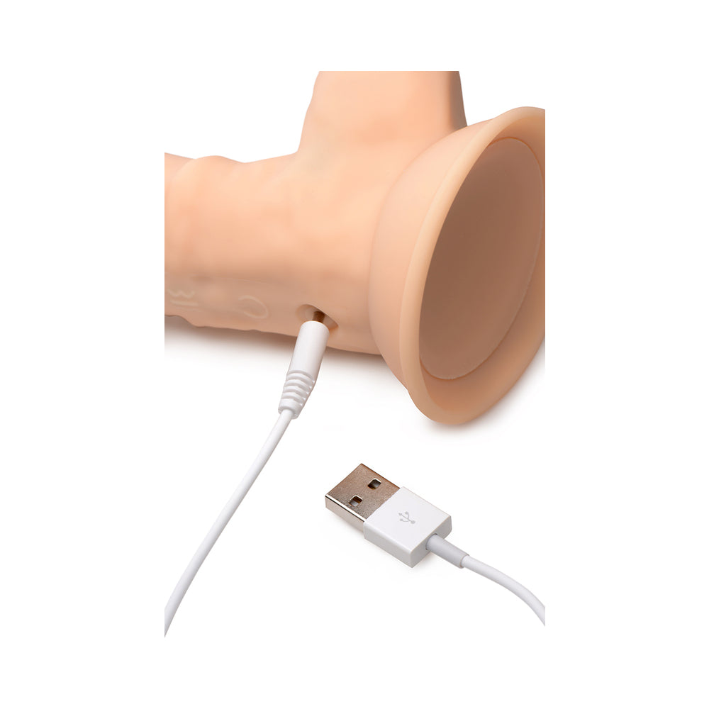 Curve Toys FLESHSTIXXX Rechargeable 8 inches Posable Vibrating Dildo with Balls & Suction Cup Beige