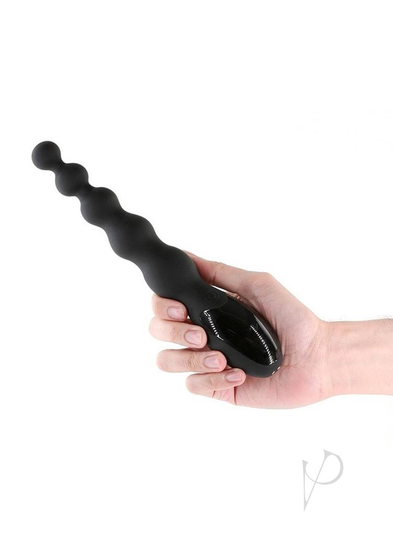 Hand holding the Renegade Virtua Digital Beaded Anal Vibrator Black showcasing its elegant design and graduated beads.