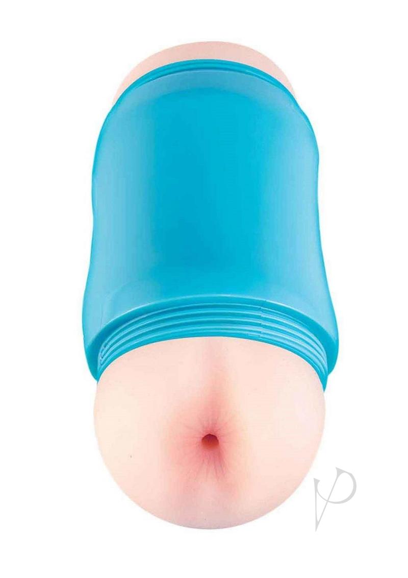Delite Two Ways Mouth and Ass Masturbator Vanilla/Blue showing dual-ended design for enhanced sensations.
