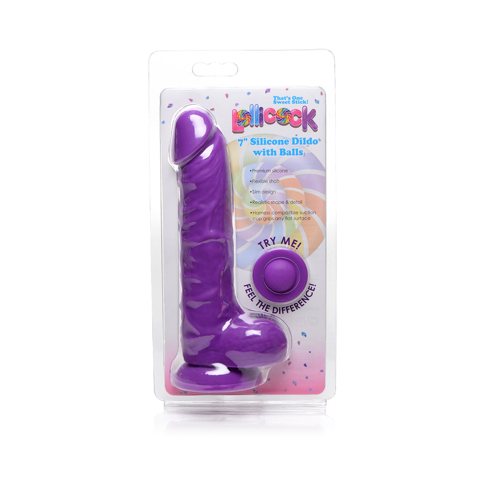 Curve Toys Lollicock 7 inches Silicone Dildo with Balls & Suction Cup Grape