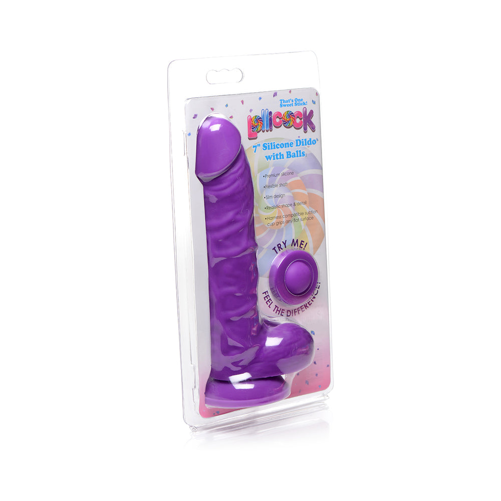 Curve Toys Lollicock 7 inches Silicone Dildo with Balls & Suction Cup Grape