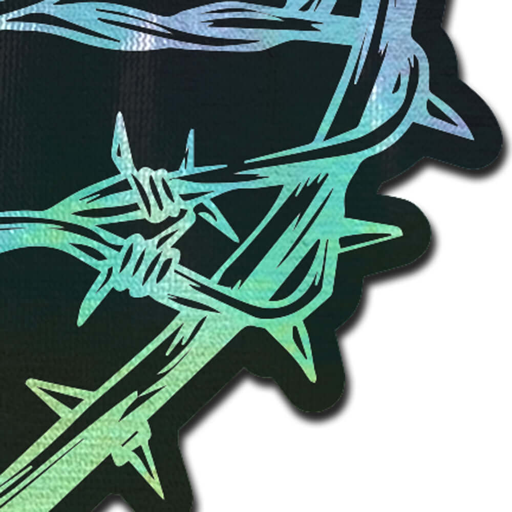 Close-up of the reflective barbed wire design on Pastease Barbed Wire Heart Pasties Reflective Nipple Covers.
