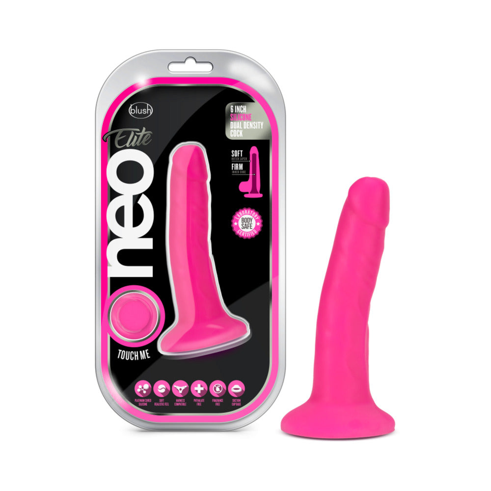 Blush Neo Elite 6 inches Silicone Dual Density Dildo with Suction Cup Neon Pink