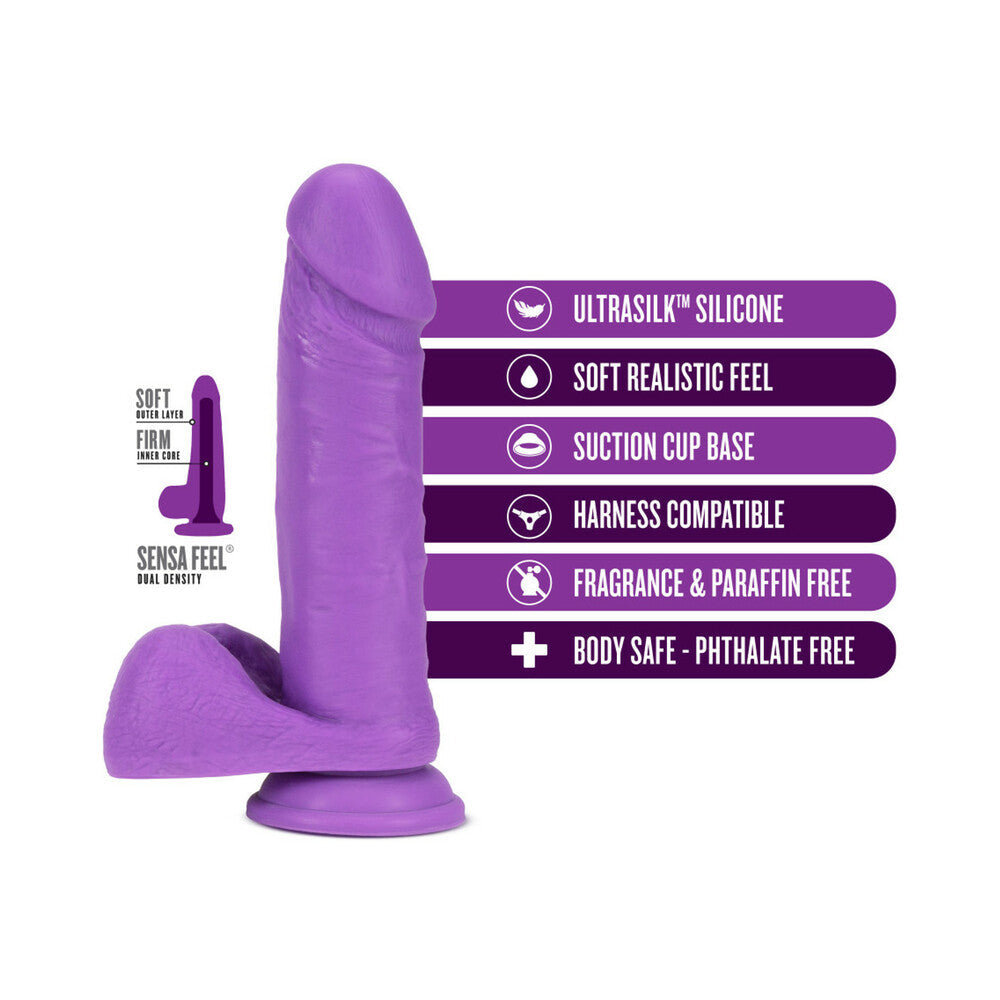 Blush Neo Elite 8 inches Silicone Dual Density Dildo With Balls & Suction Cup Neon Purple