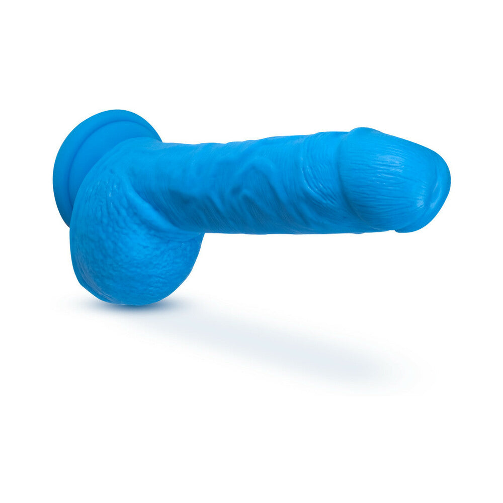 Neo Elite 9 inches Silicone Dual Density Dildo with Balls Neon Blue