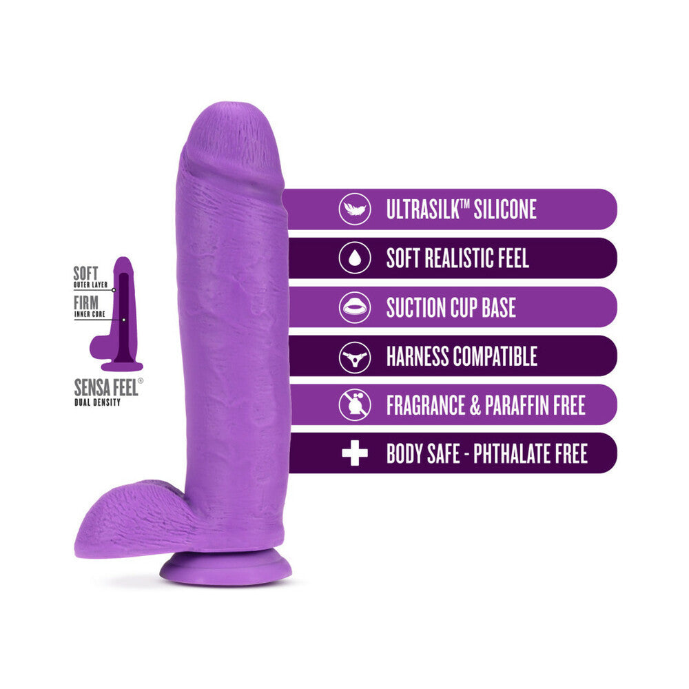Neo Elite 10 inches Silicone Dual Density Dildo with Balls & Suction Cup Neon Purple