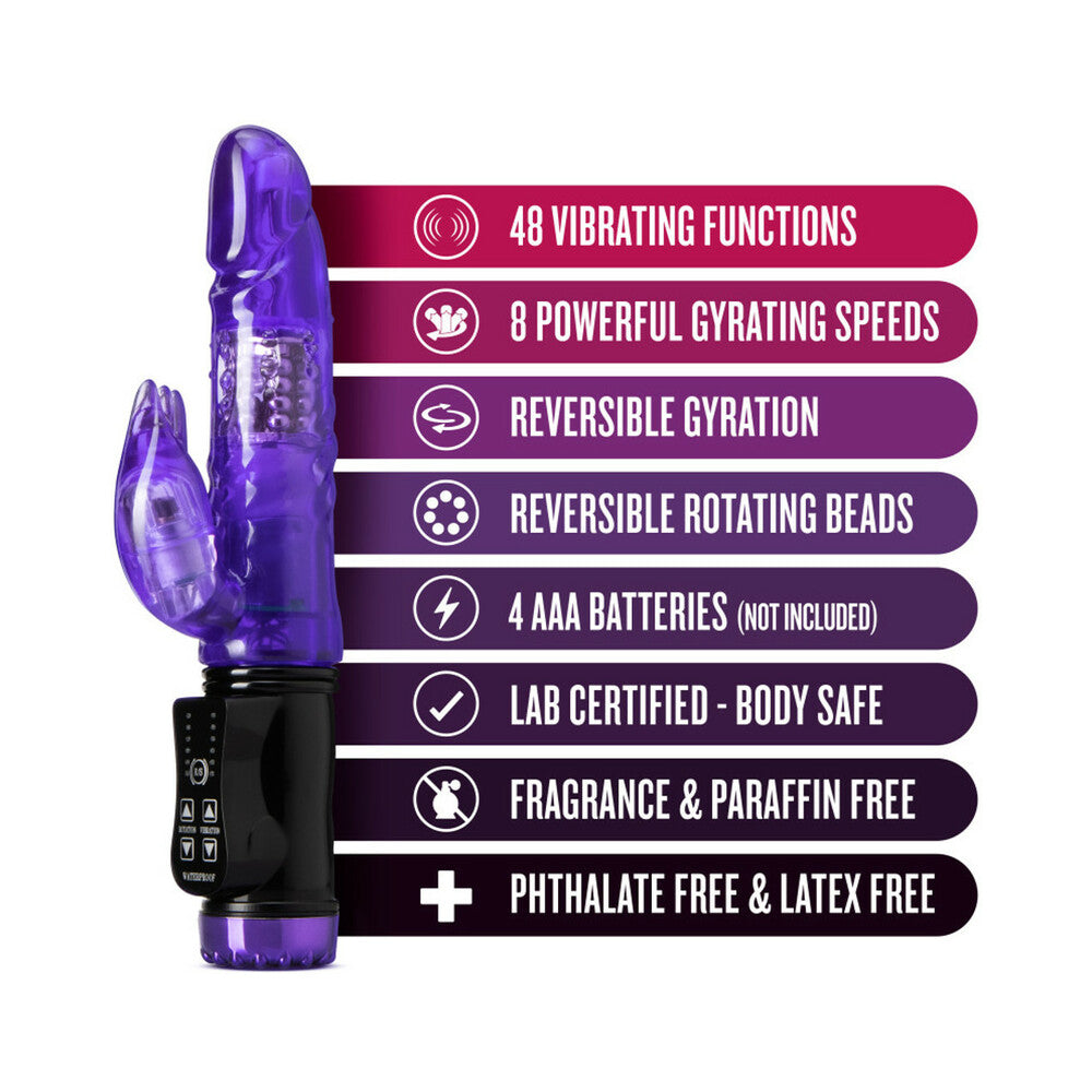 Sexy Things Flutter Rabbit Dual Stimulation Vibrator Purple features 48 vibrating functions and 8 powerful gyrating speeds.
