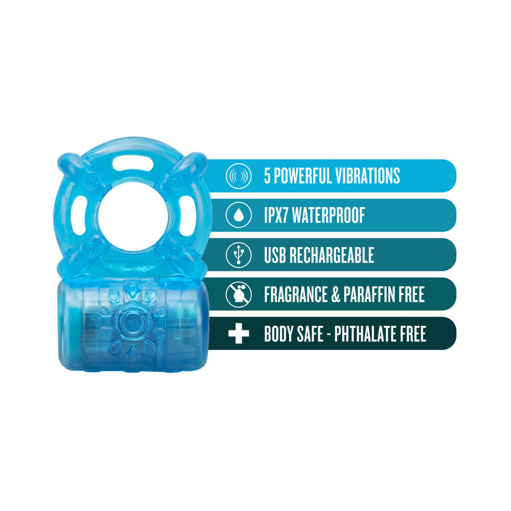 Stay Hard Rechargeable 5 Function Vibrating Cockring Blue