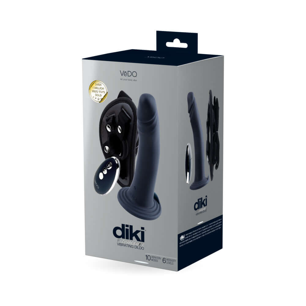VeDO Diki Rechargeable Vibrating Dildo With Harness Just Black