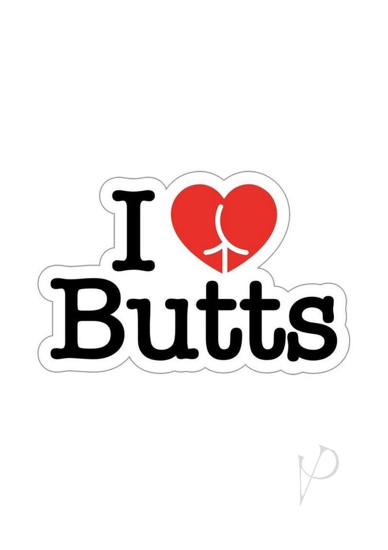 I love Butts Enamel Pin Red/White/Black design featuring a heart and playful text.