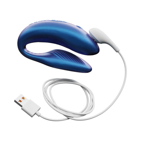 We-Vibe Chorus Couples Massager Cosmic Blue with USB charging cable, designed for mutual pleasure.