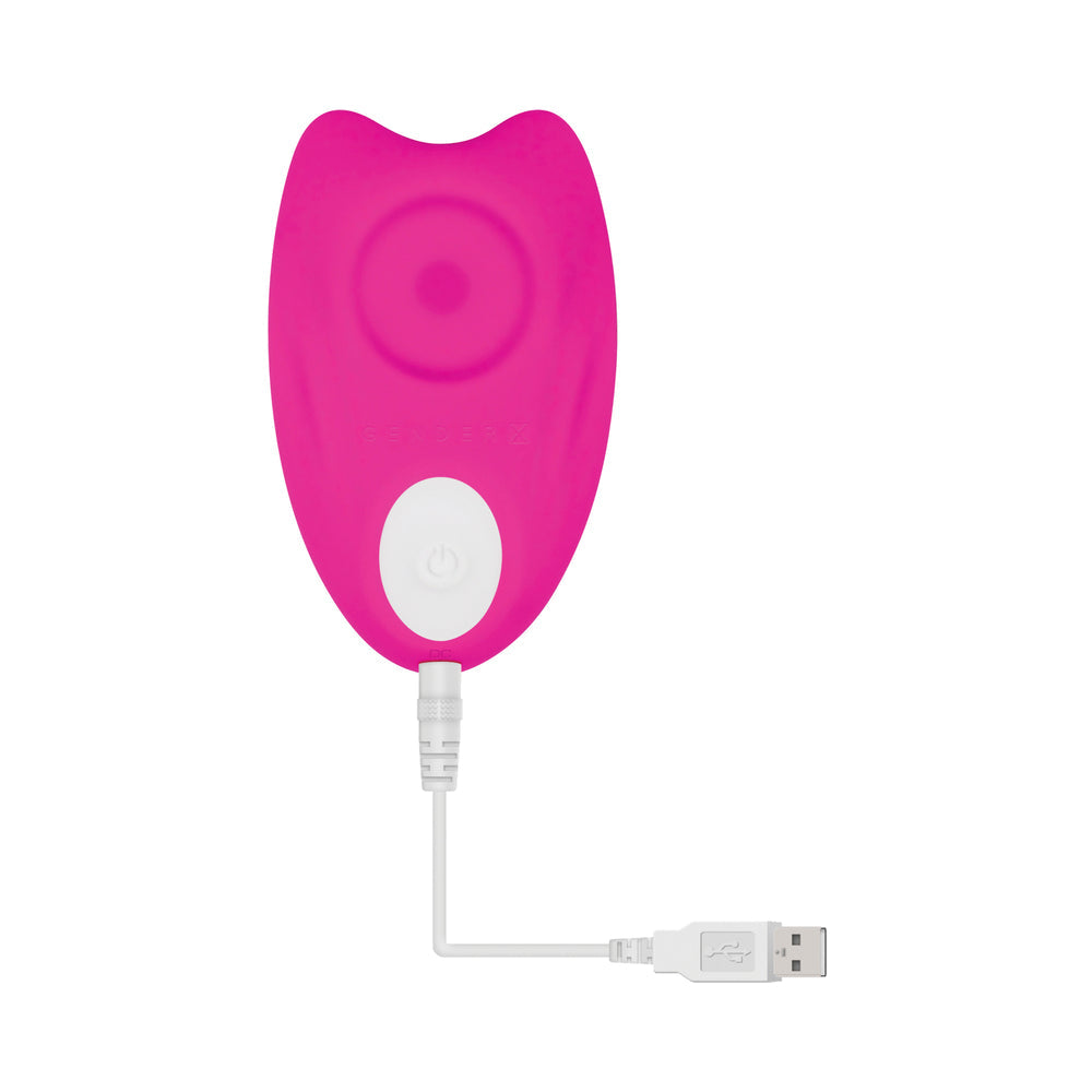 Gender X Under The Radar Remote Controlled Underwear Vibrator in vibrant pink with USB connection.