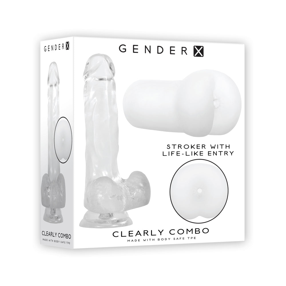 Gender X Clearly Combo 2-Piece 7.25 inches Realistic Dildo and Anal Entry Stroker Set Clear