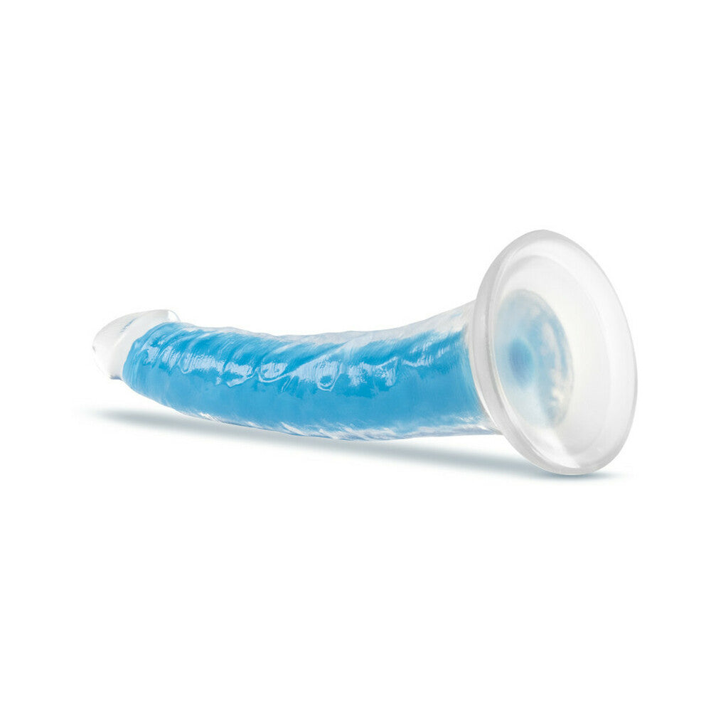 Blush Neo Elite Glow in the Dark Prysm 7 inches Silicone Dual Density Dildo with Suction Cup Neon Blue