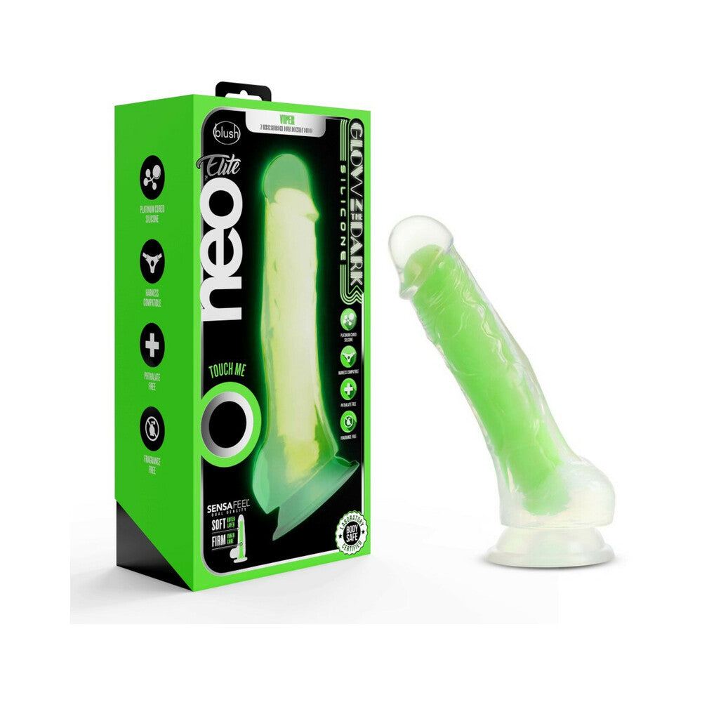 Blush Neo Elite Glow in the Dark Viper 7 inches Dual-Density Dildo Neon Green